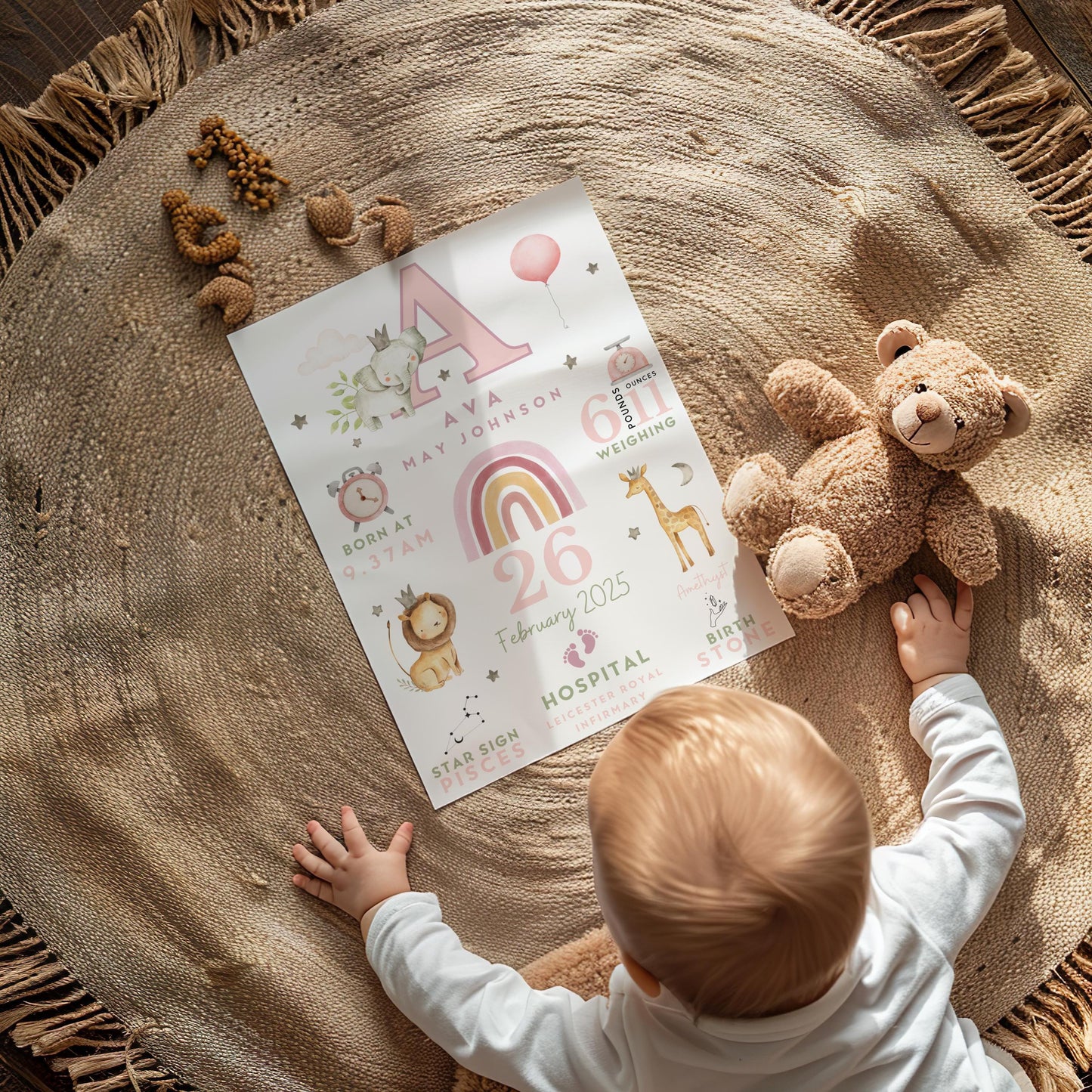 Safari New Baby Birth Details Print