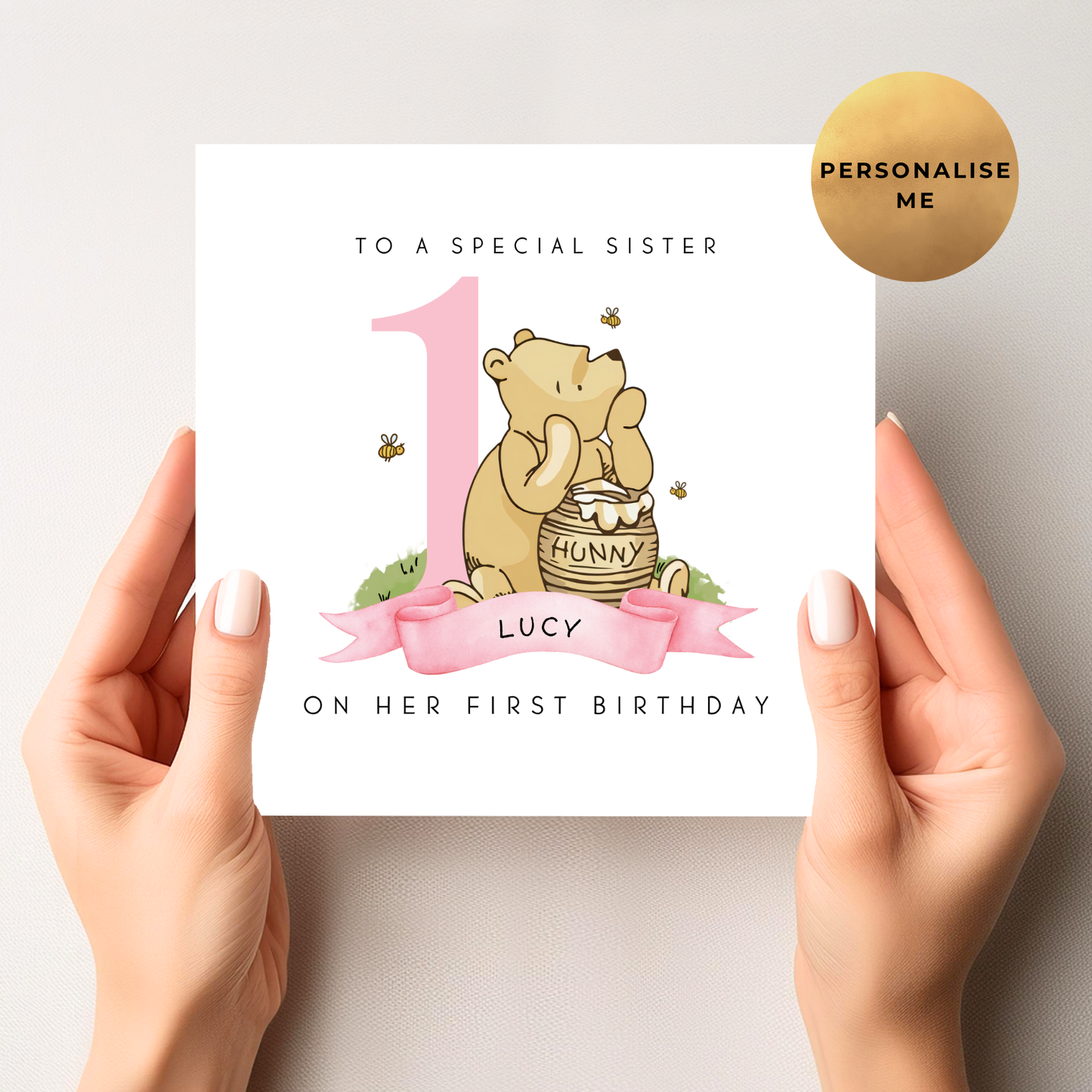 Winnie The Pooh First Birthday Card For Girl