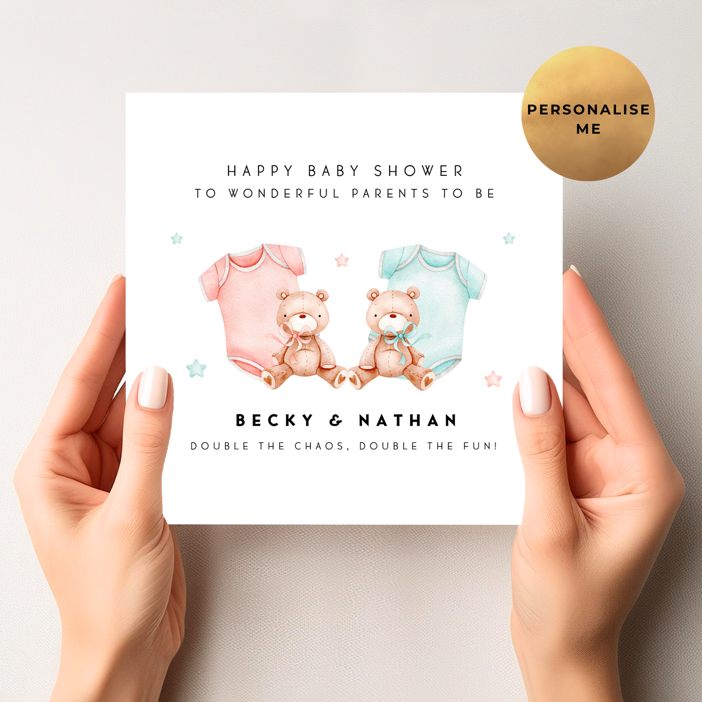 Gender Neutral Baby Shower Card For Twin Mum