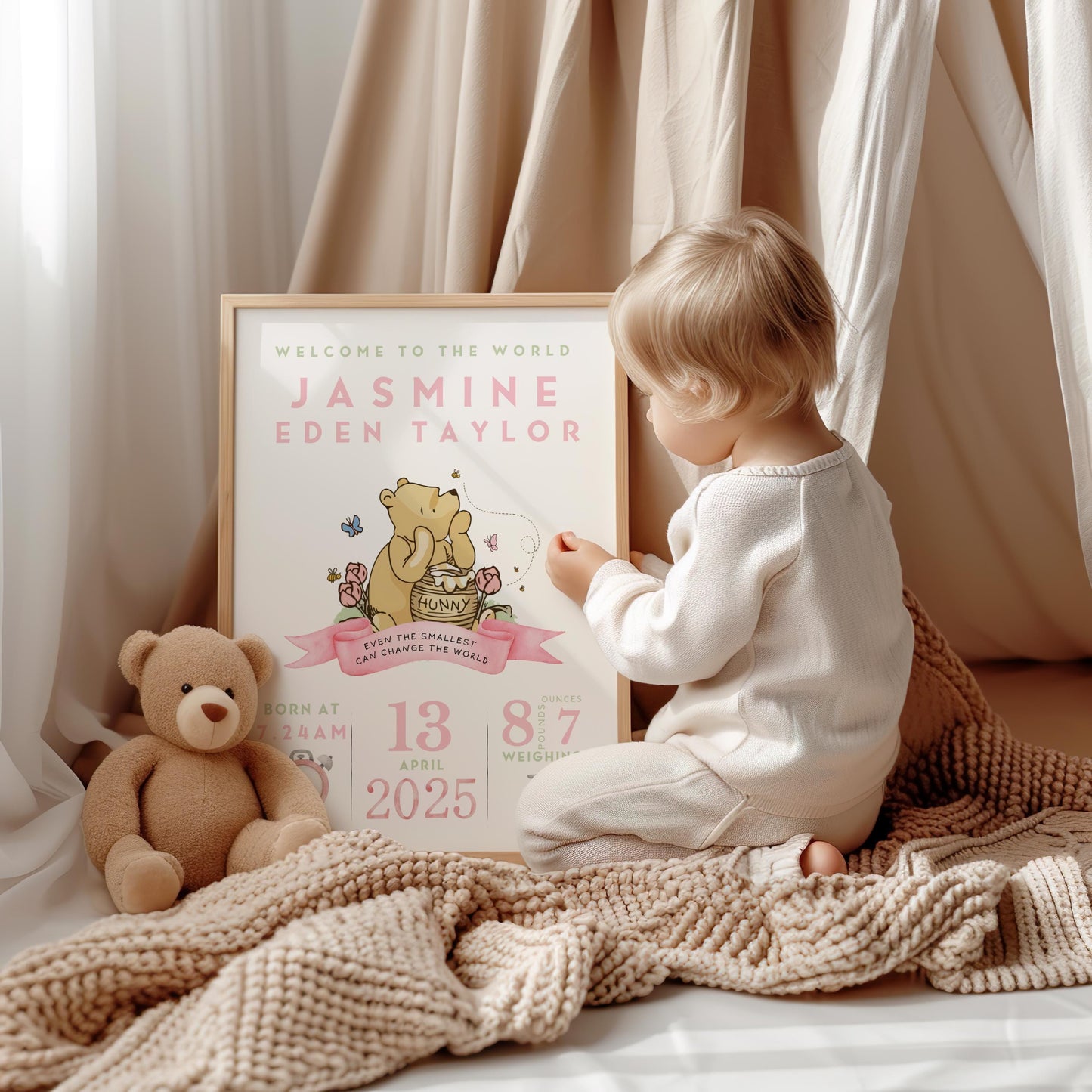 Winnie The Pooh Baby Birth Details Print