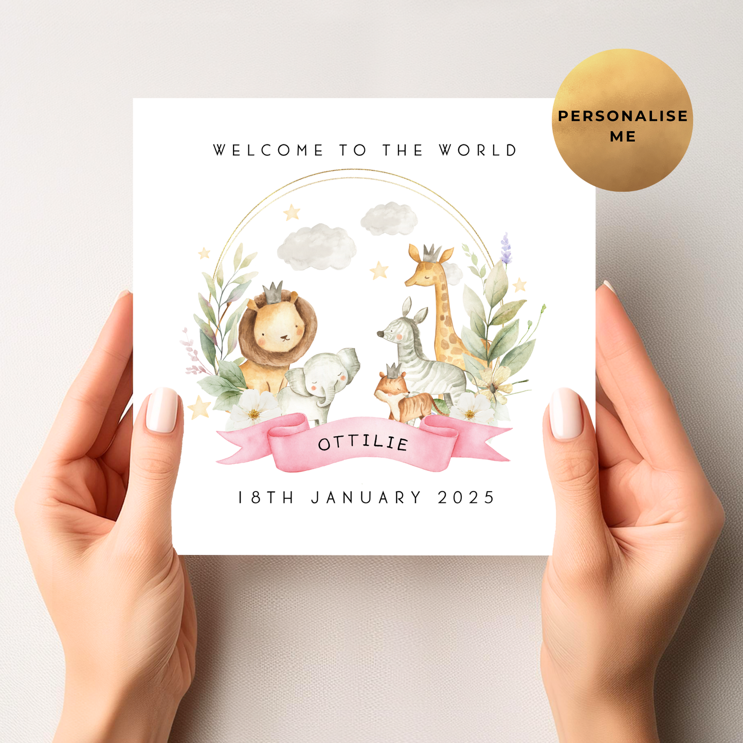 Safari New Baby Card For Little Girl