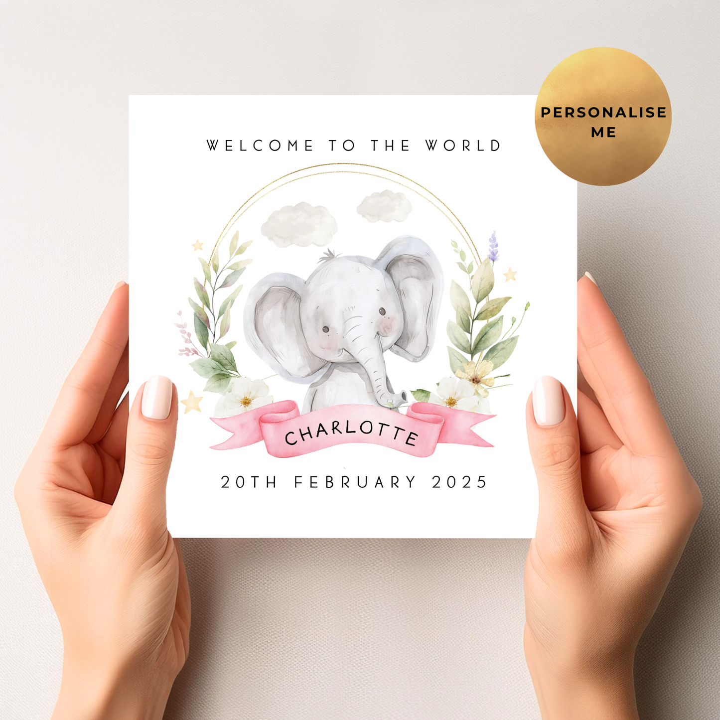 Elephant New Baby Card For Little Girl