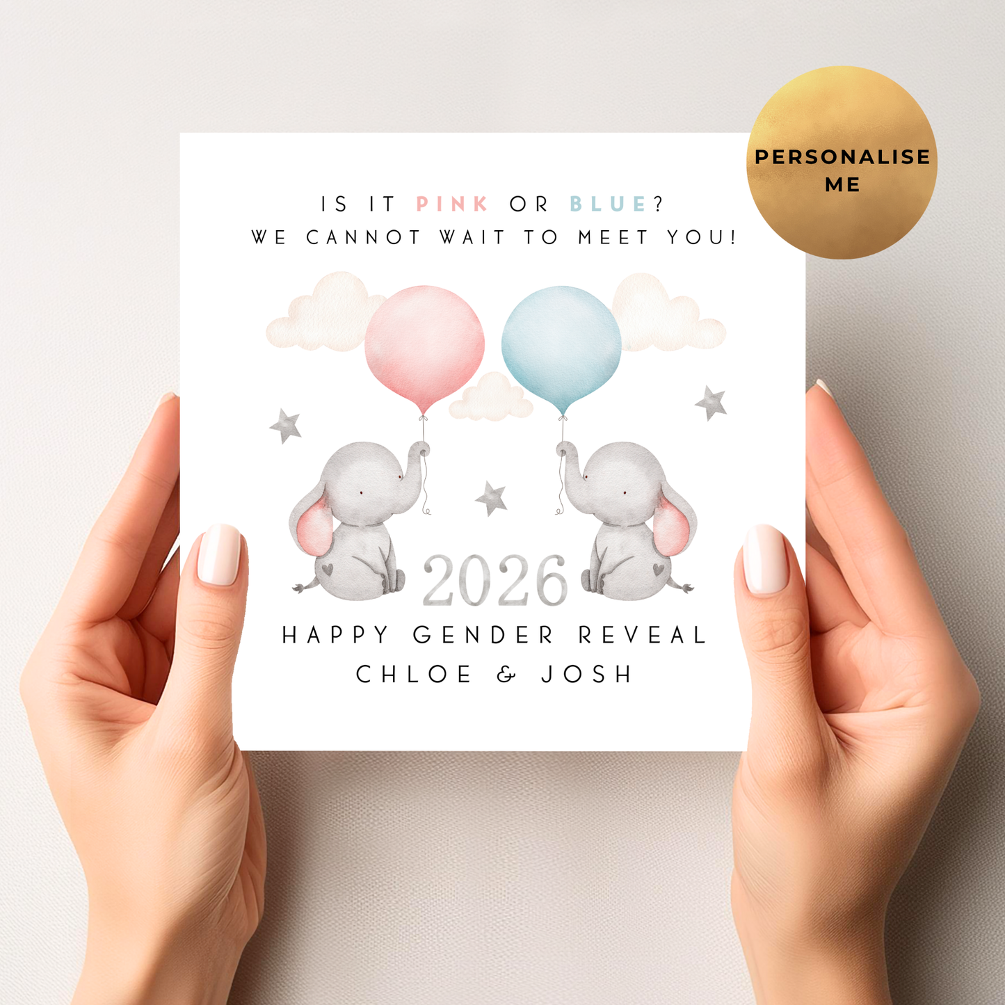 Elephant Gender Reveal Card