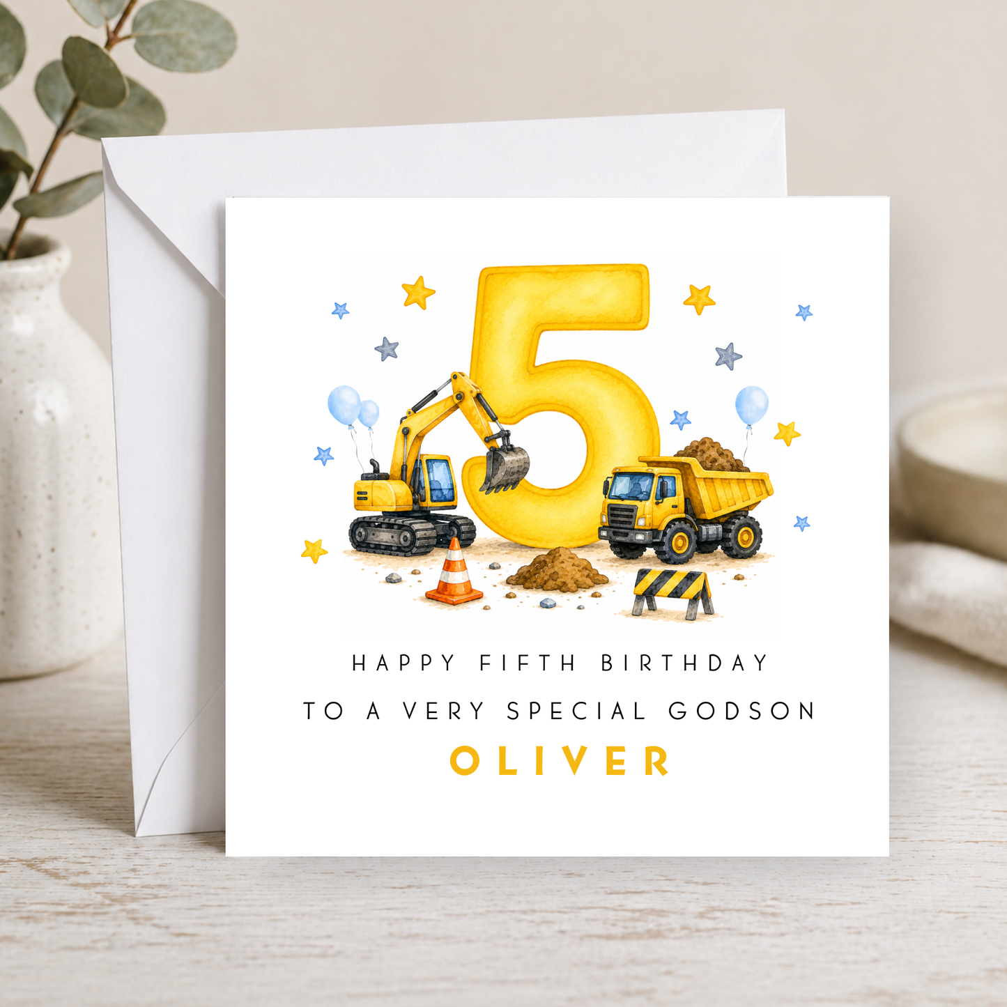 Construction 5th Birthday Card