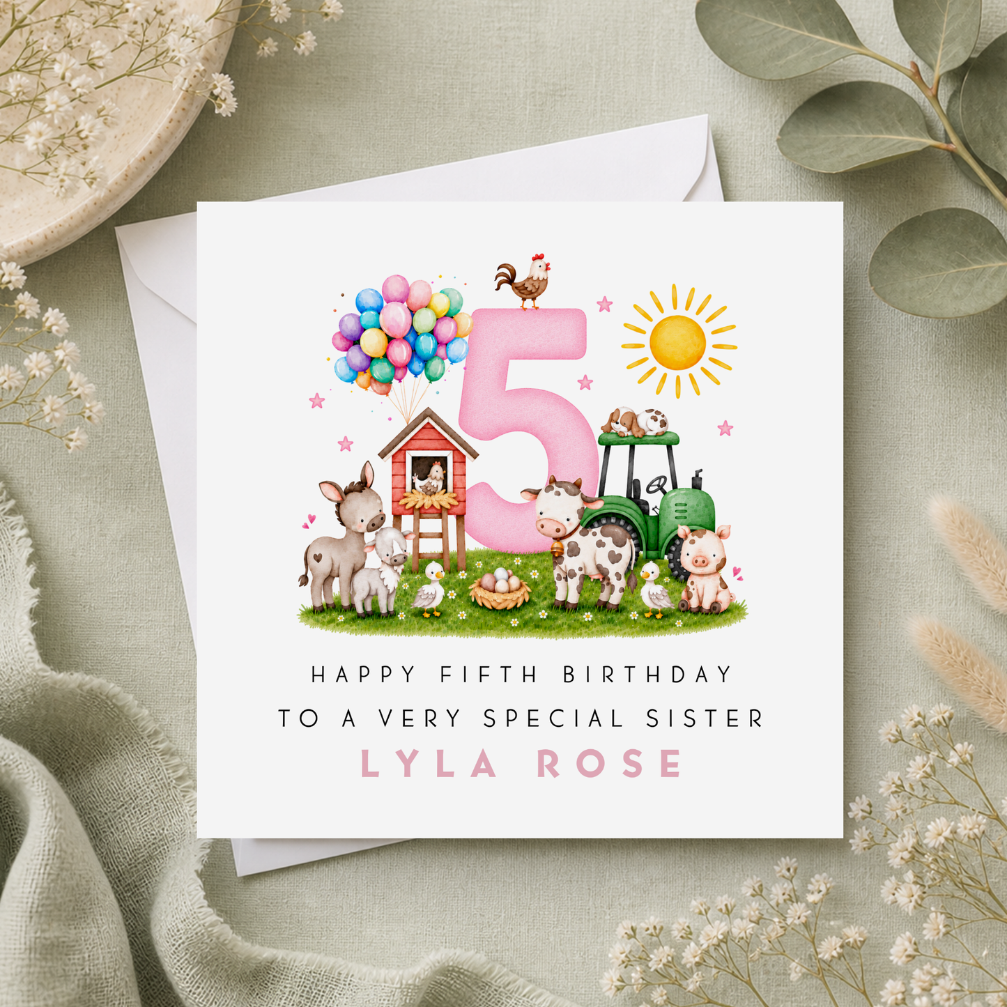 Farm Yard Birthday Card For Little Girl