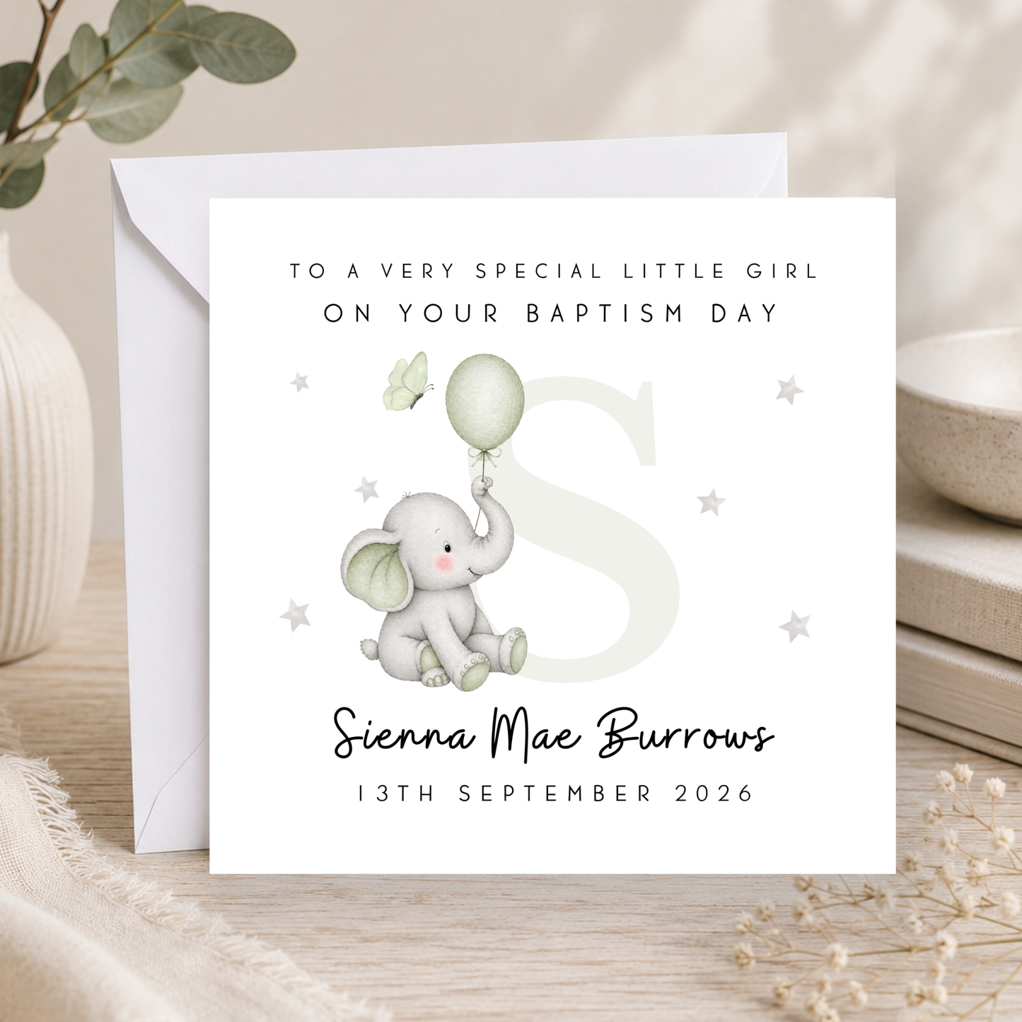 Elephant Baptism Card For Little Girl