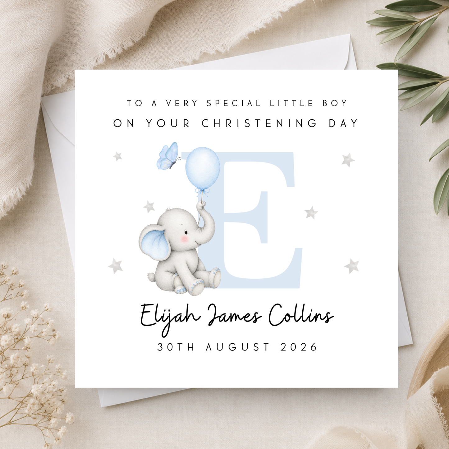 Elephant Christening Card For Little Boy