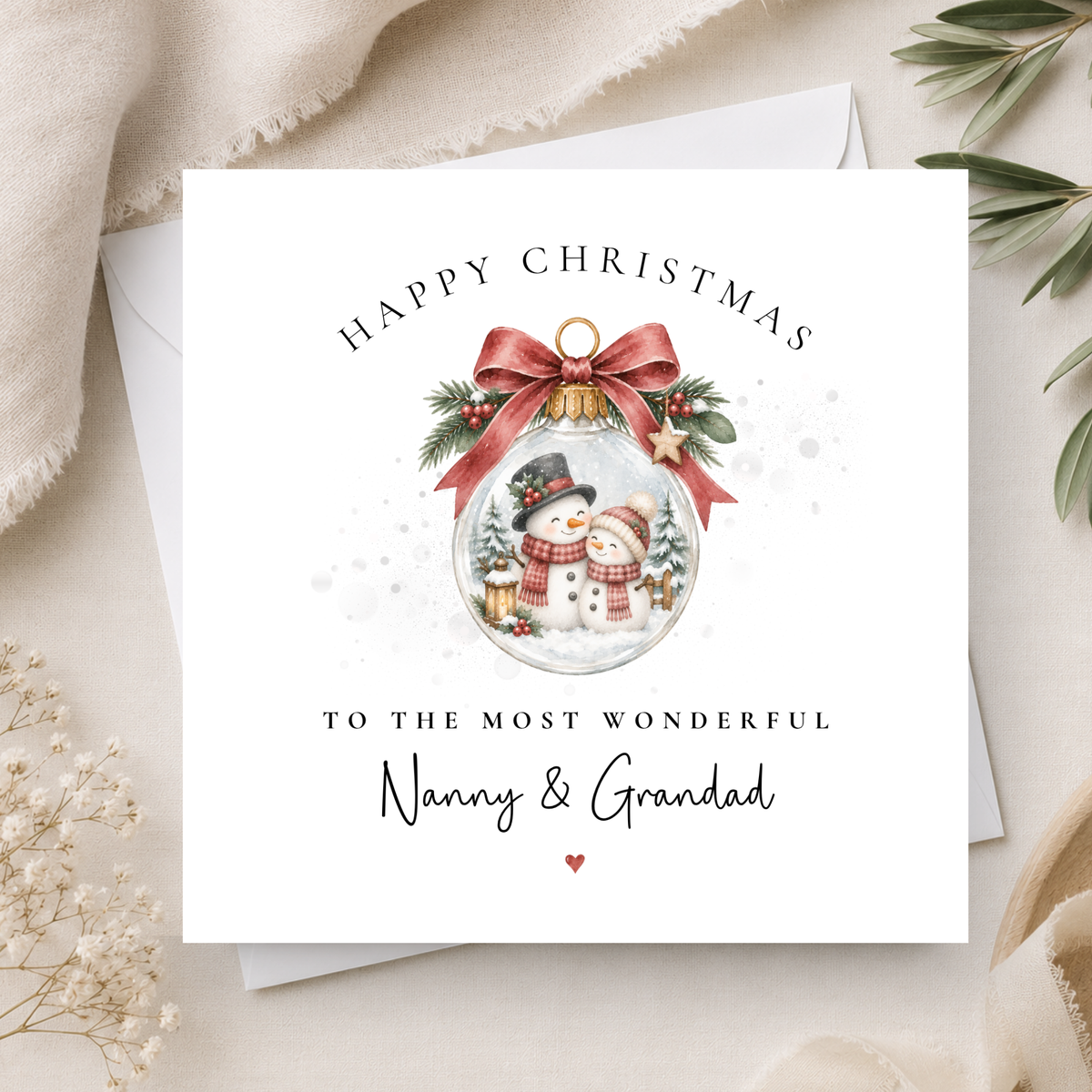 Snowmen Bauble Christmas Card For Nanny & Grandad