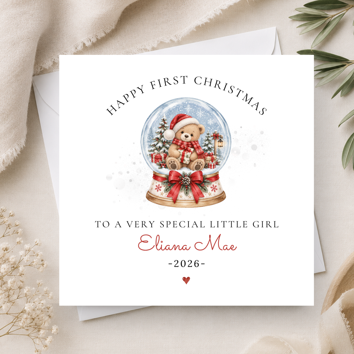 Teddy Bear Snow Globe Christmas Card