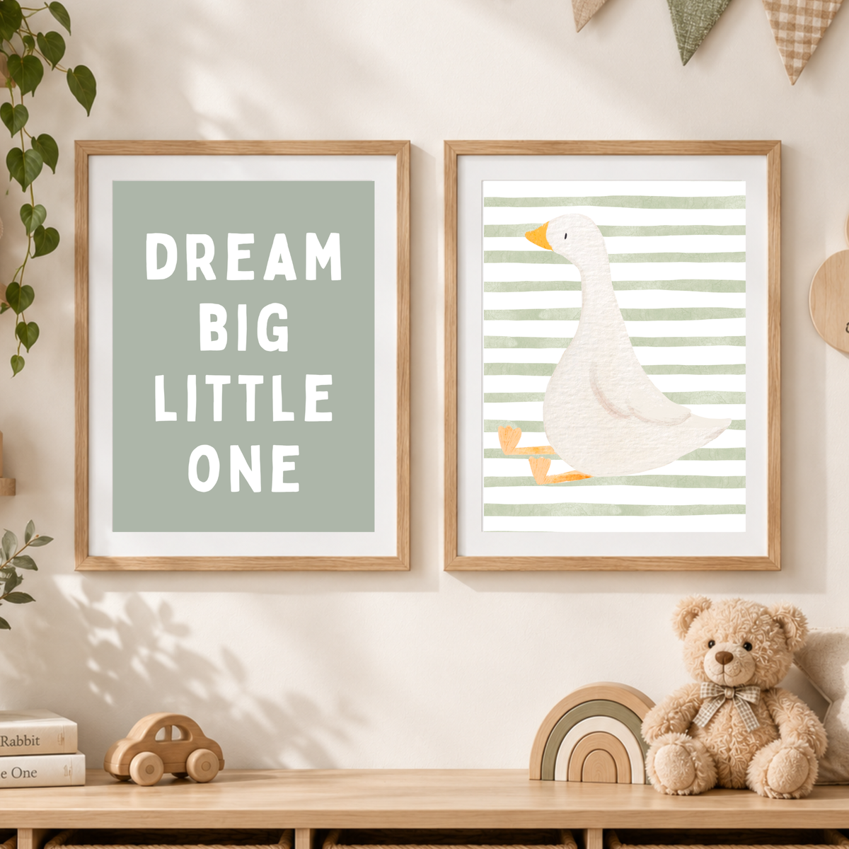 Baby Sage Green Goose x Dream Big Little One Nursery Prints