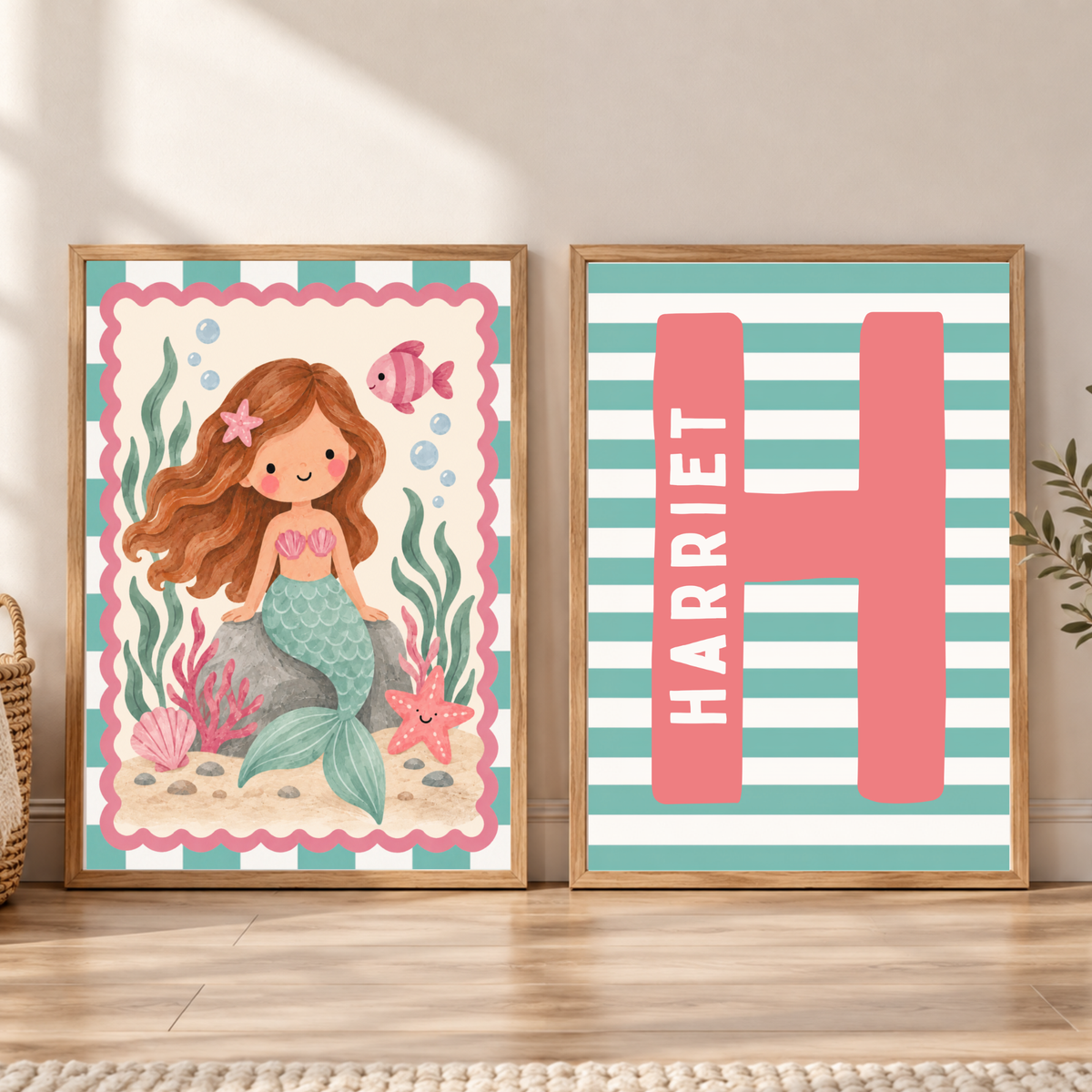 Mermaid & Initial Print Set