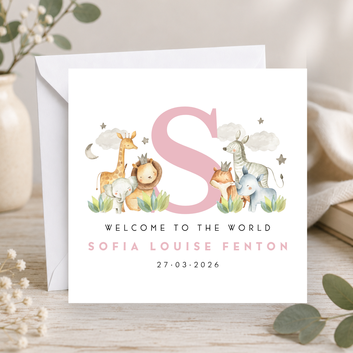Safari New Baby Card For Little Girl