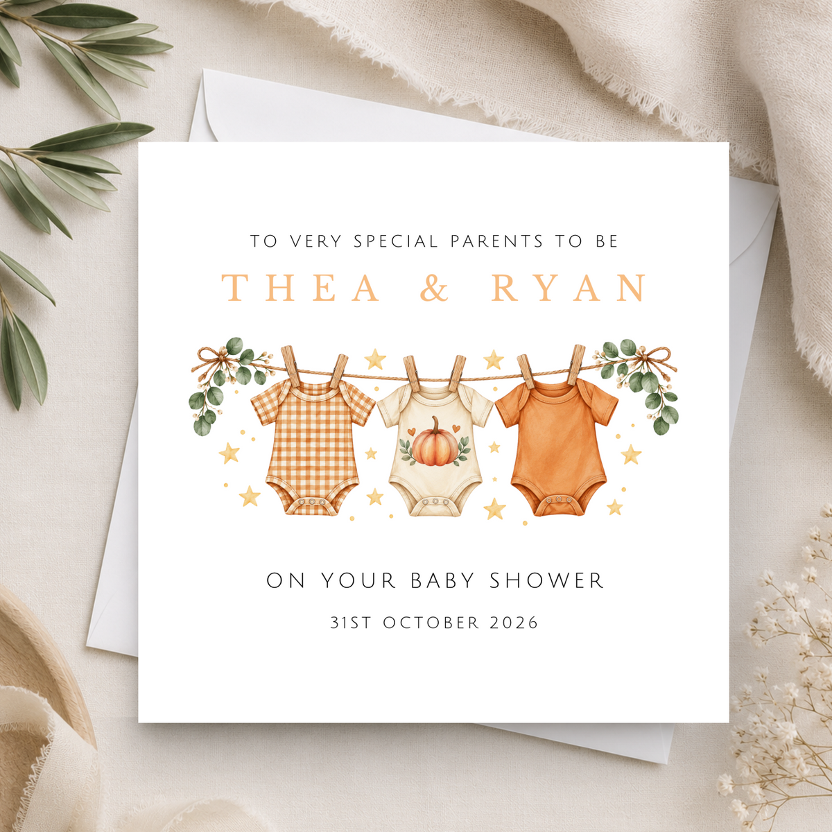 Fall Pumpkin Baby Shower Card For Parents