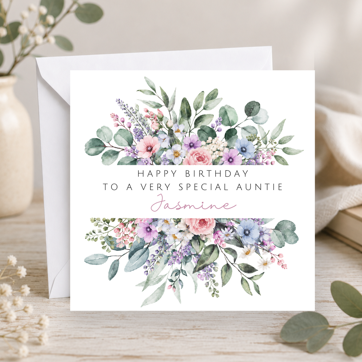 Floral Birthday Card For Auntie (Lilac)