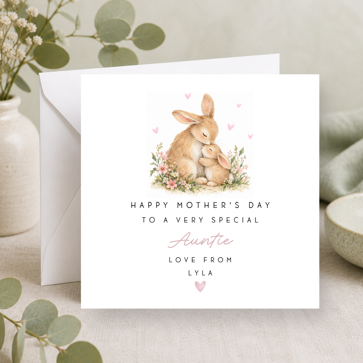 Bunny Rabbit Mother's Day Card For Auntie