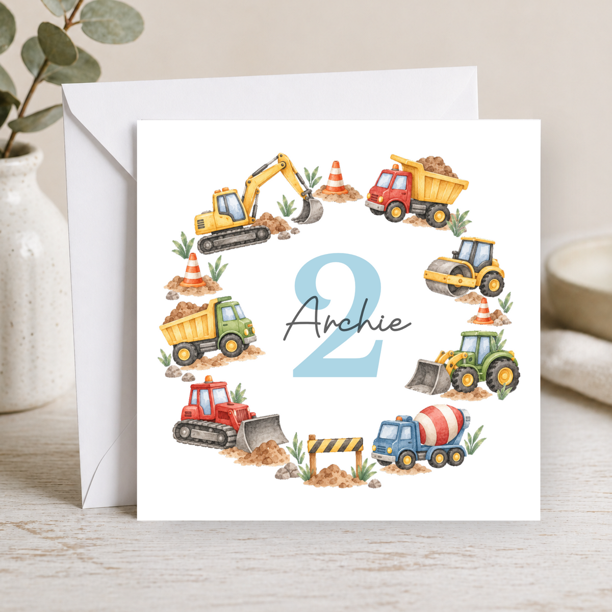 Construction 2nd Birthday Card