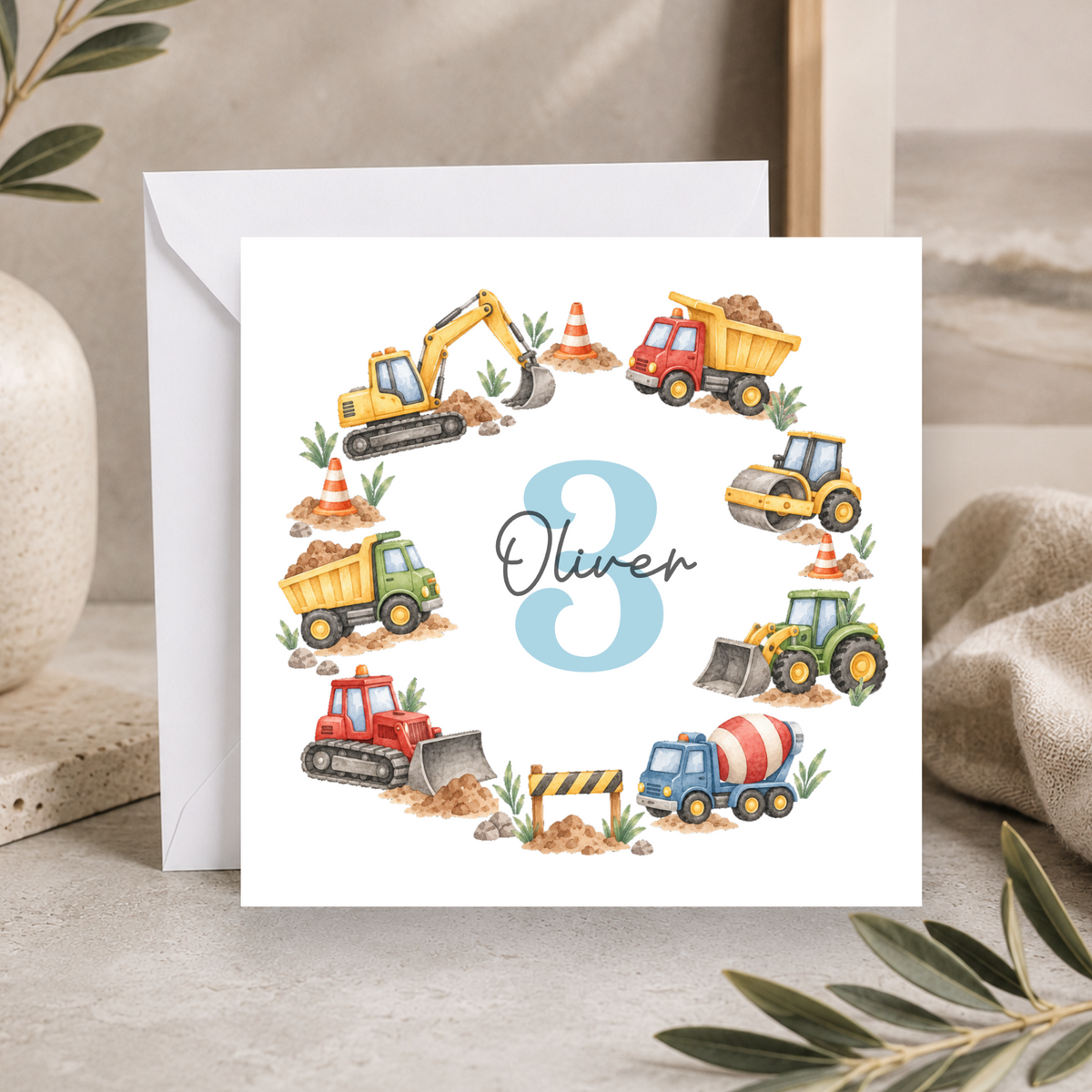 Construction 3rd Birthday Card