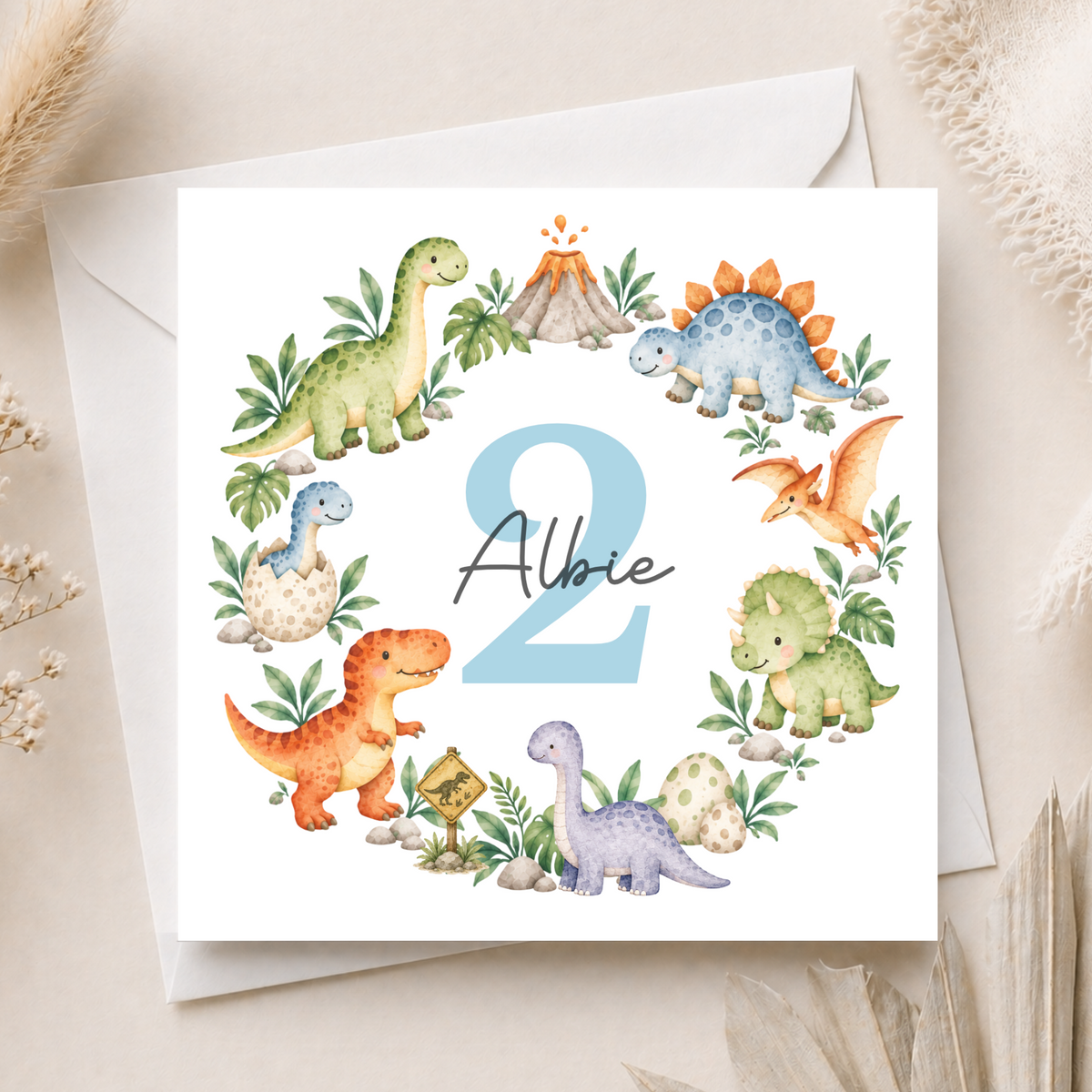 Dinosaur 2nd Birthday Card