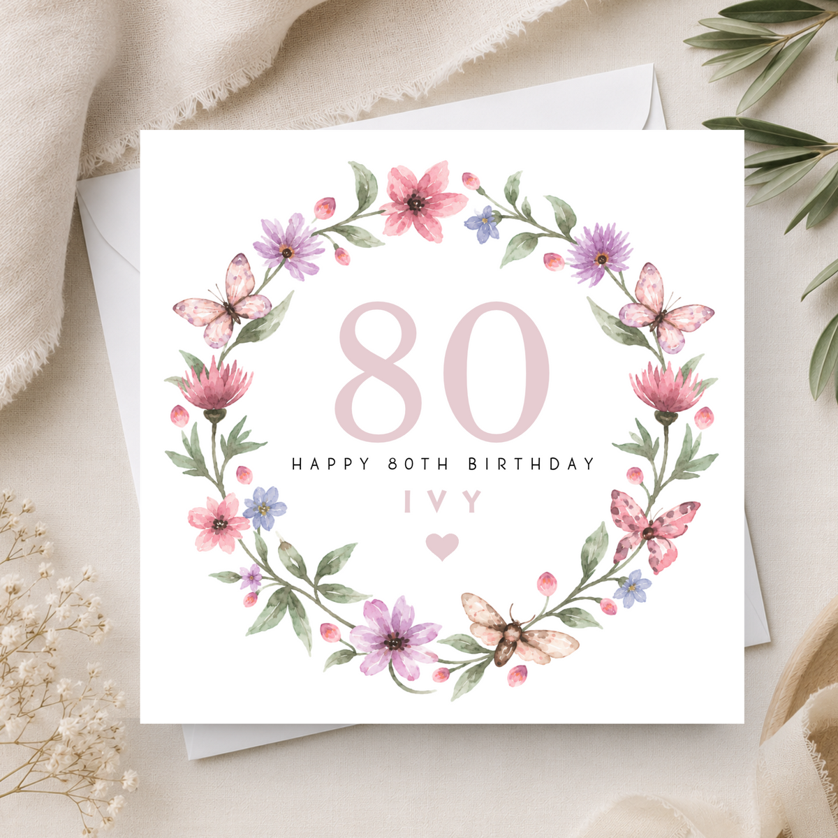 Floral 80th Birthday Card