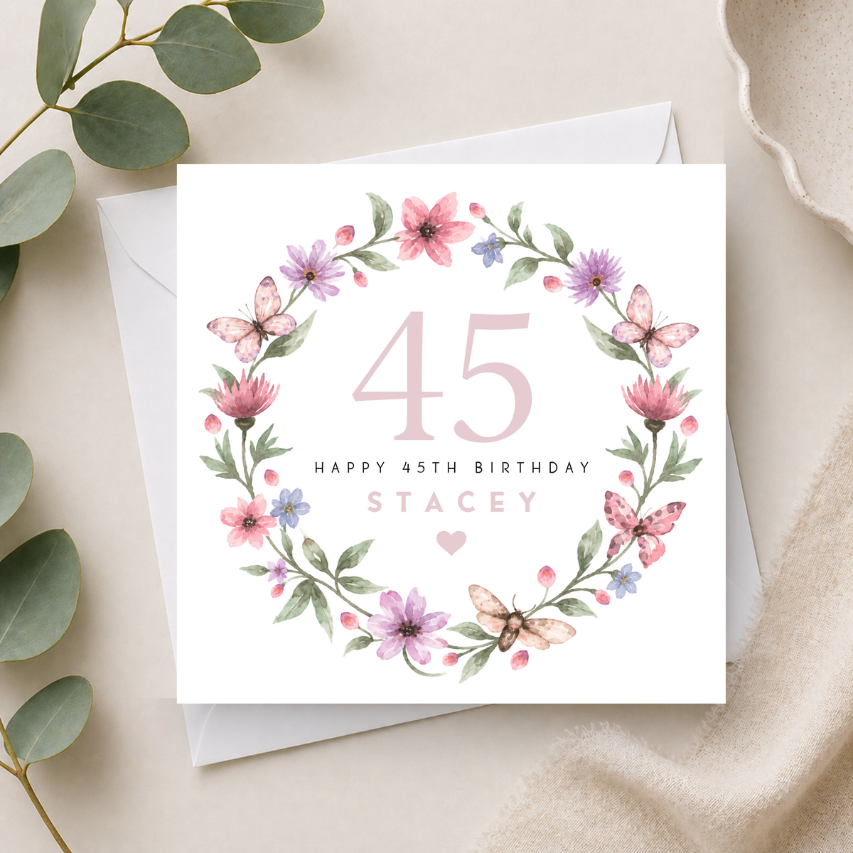 Floral 45th Birthday Card