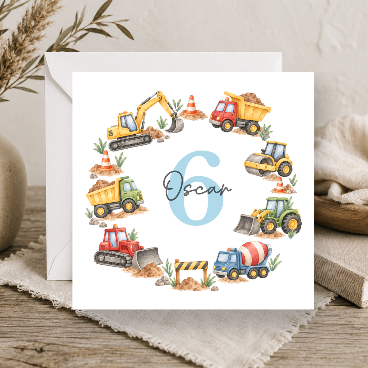 Construction 6th Birthday Card