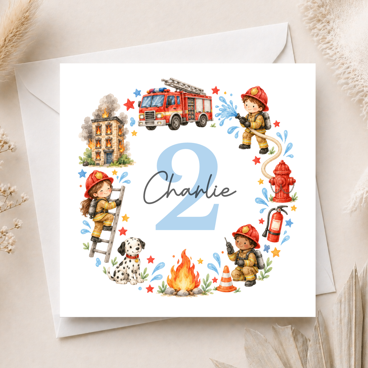 Fire Rescue 2nd Birthday Card