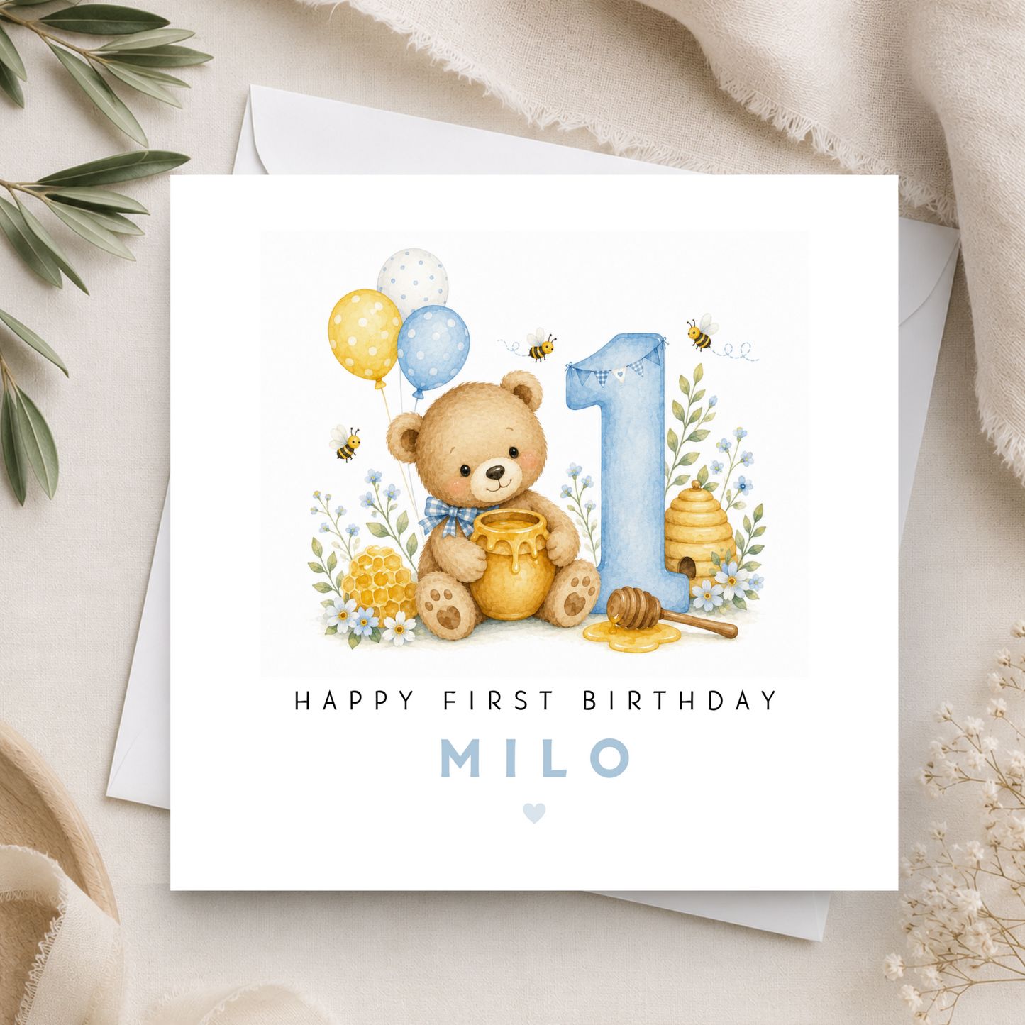 Honey Bear First Birthday Card