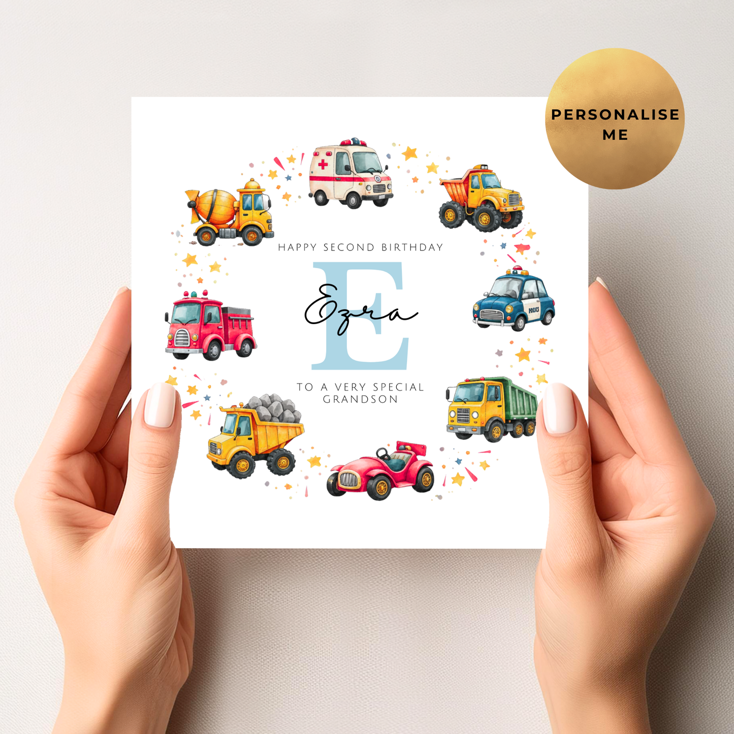 Construction & Emergency Vehicle Birthday Card