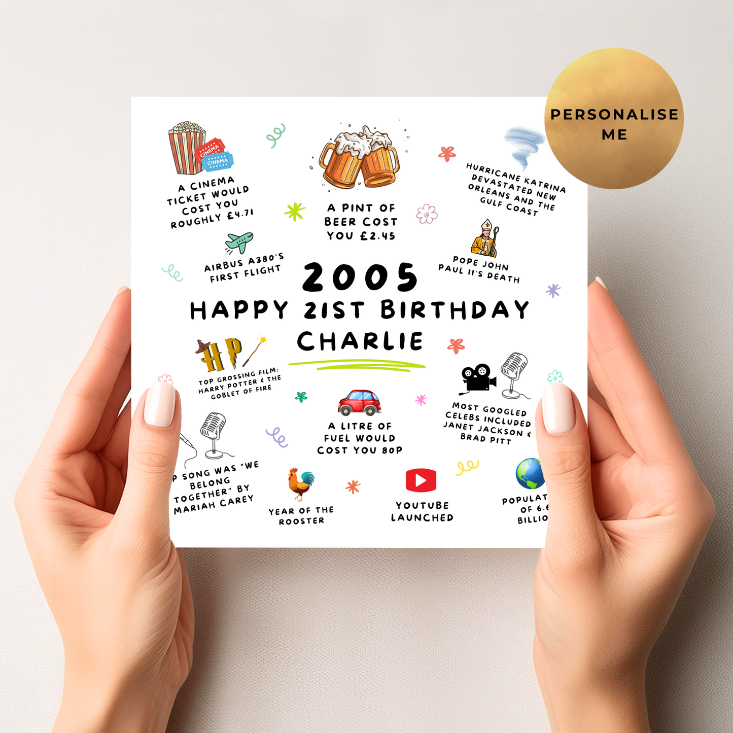 21st Birthday Card - 2005 Fact Card