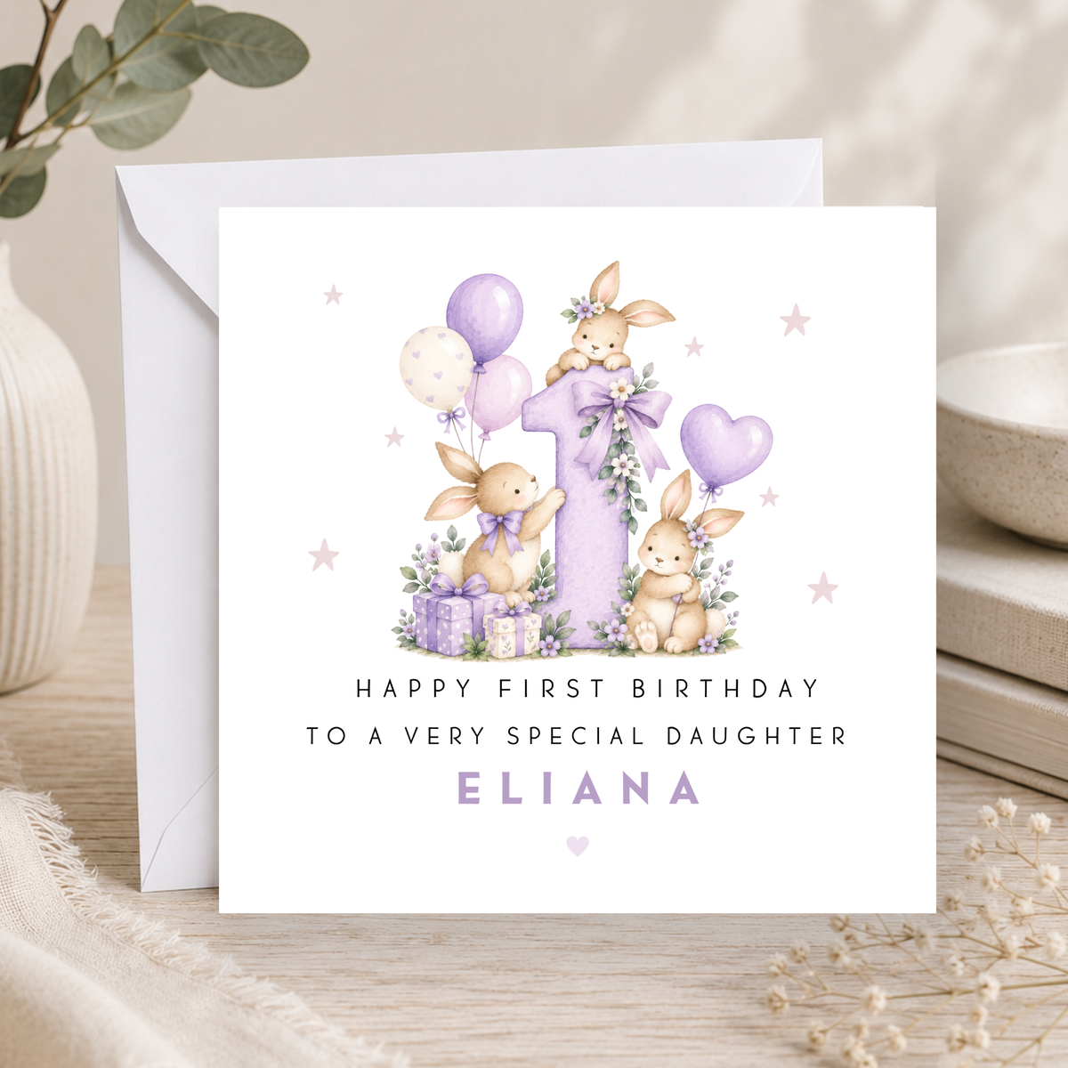 Bunny Rabbit First Birthday Card