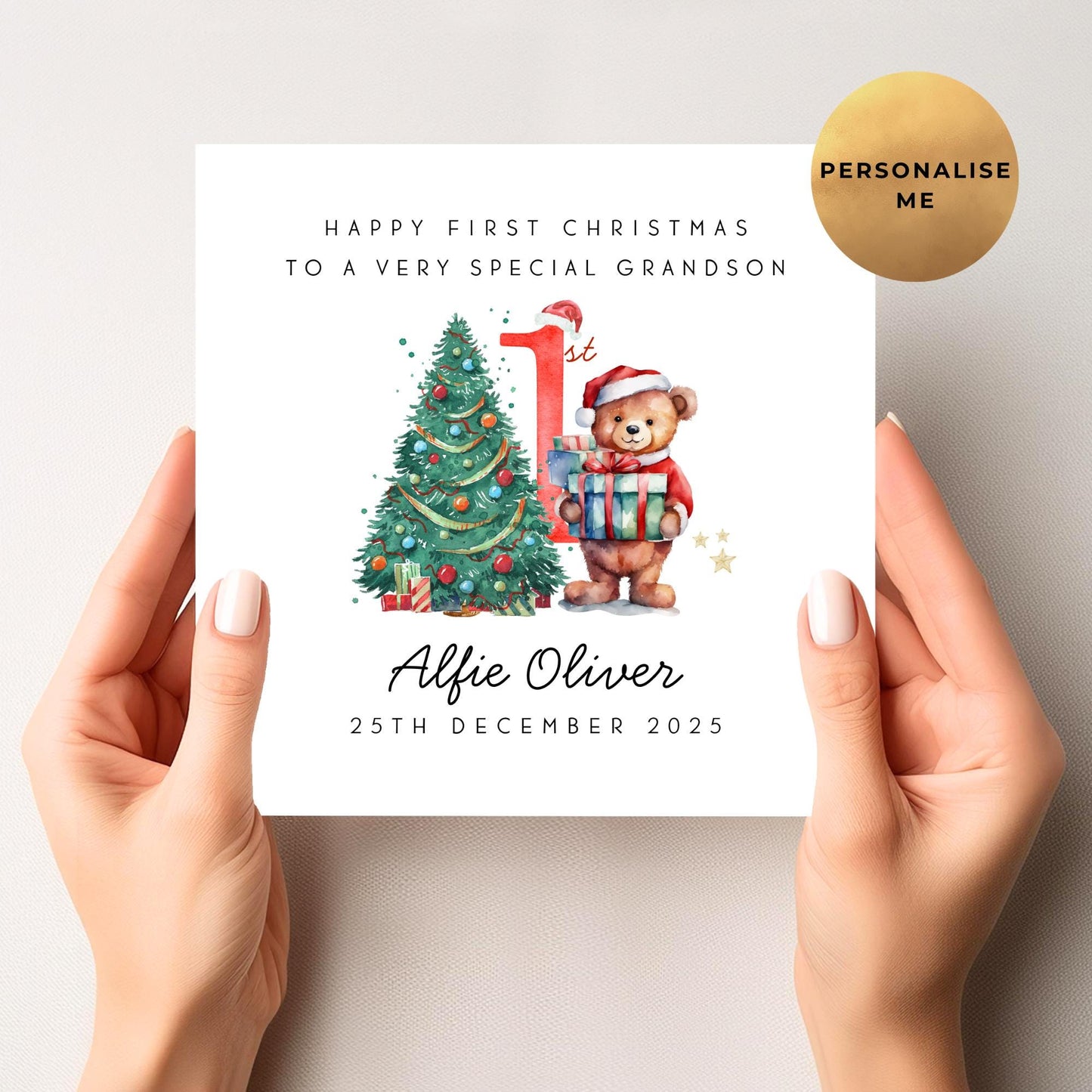 Teddy Bear First Christmas Card For Little Boy