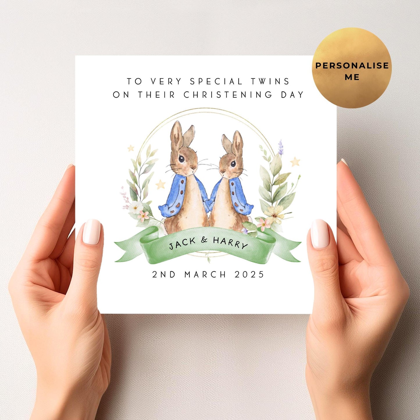 Peter Rabbit Christening Card For Twin Boys