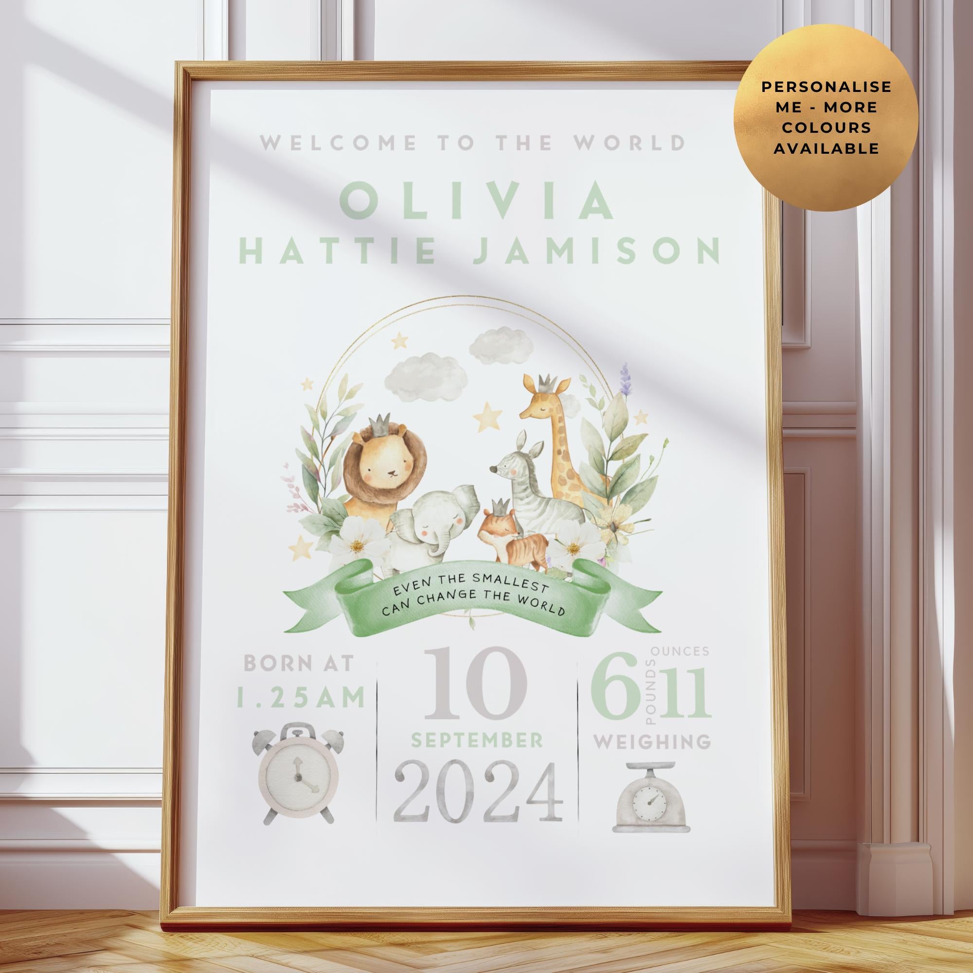 Safari New Baby Birth Details Print – Emiluxe Designs