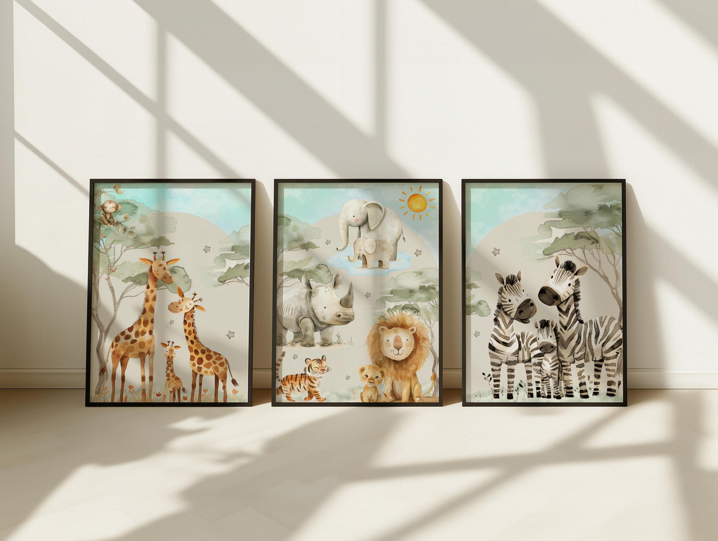 3x Safari Nursery Wall Prints
