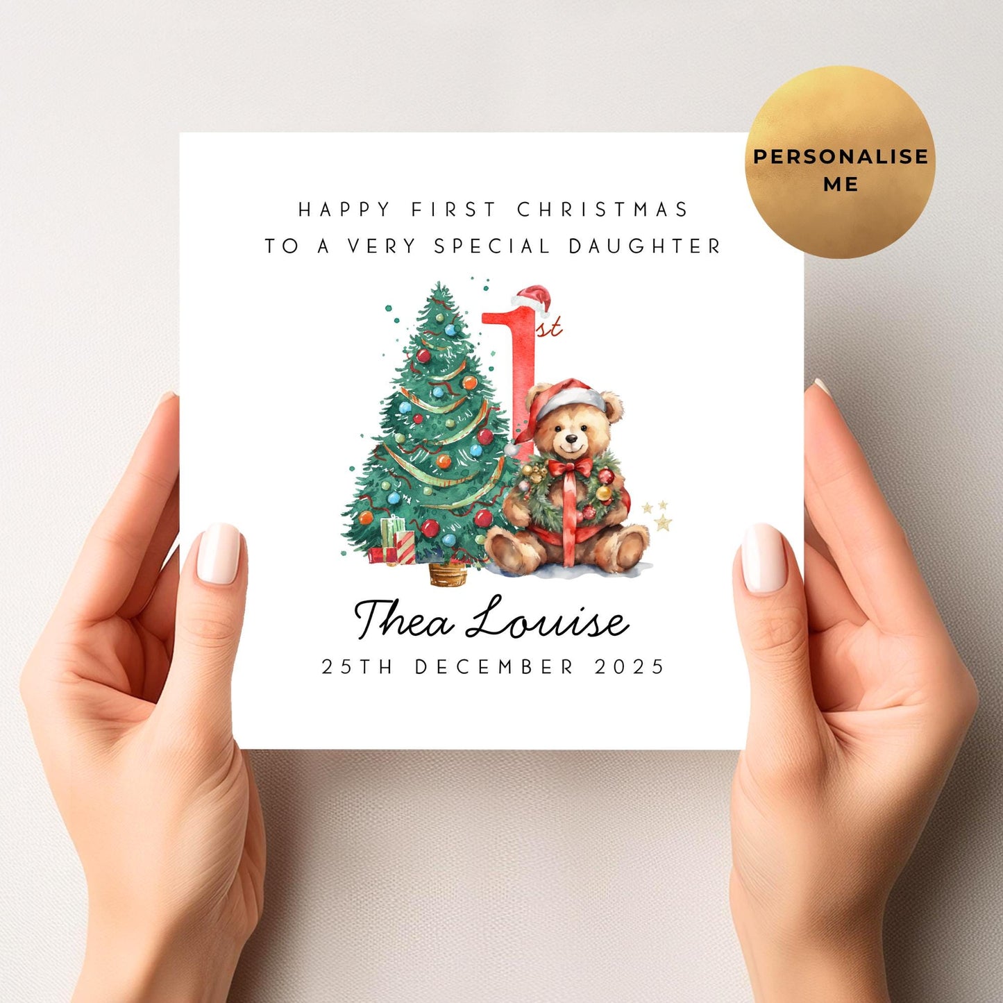 Teddy Bear First Christmas Card For Little Girl