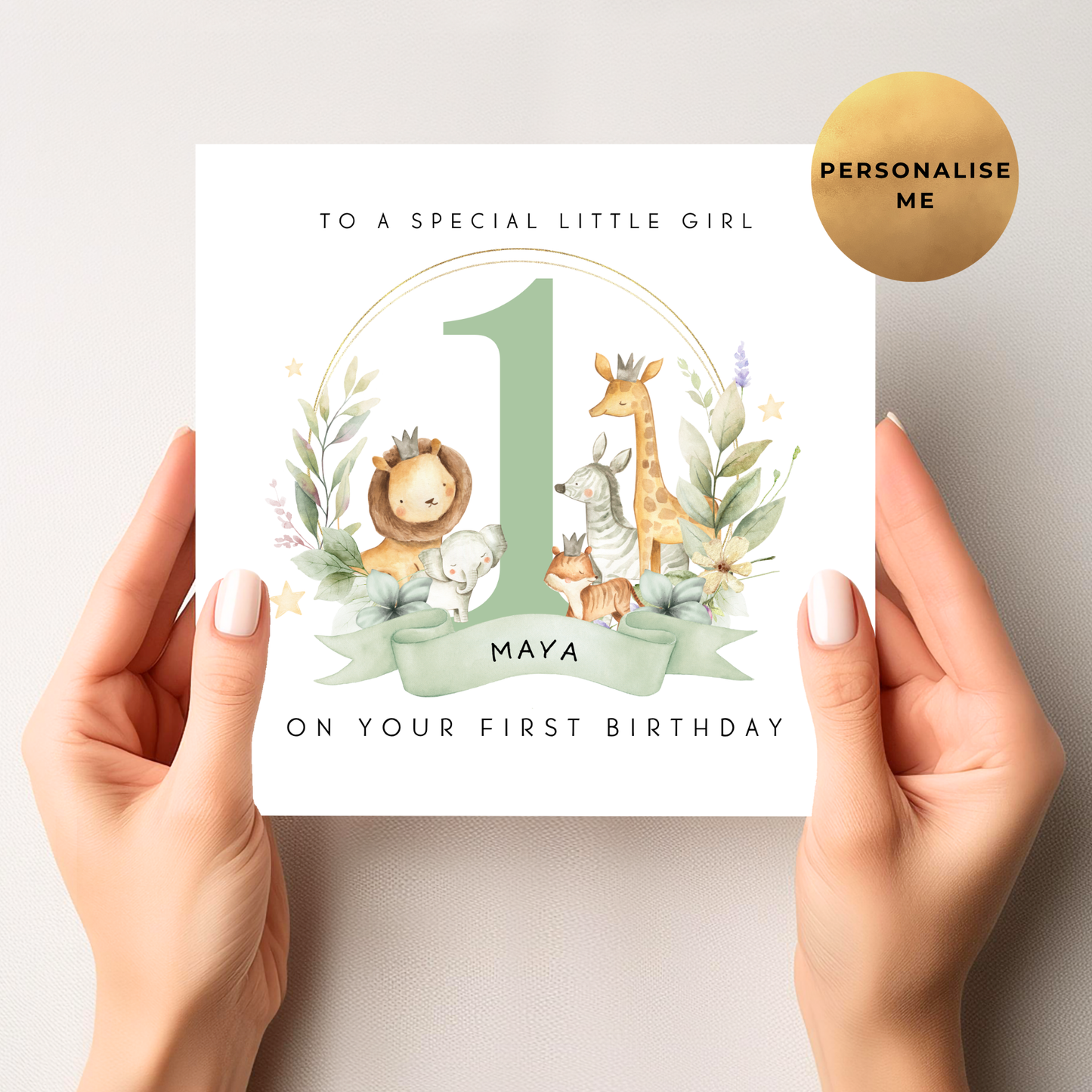 Safari First Birthday Card For Girl