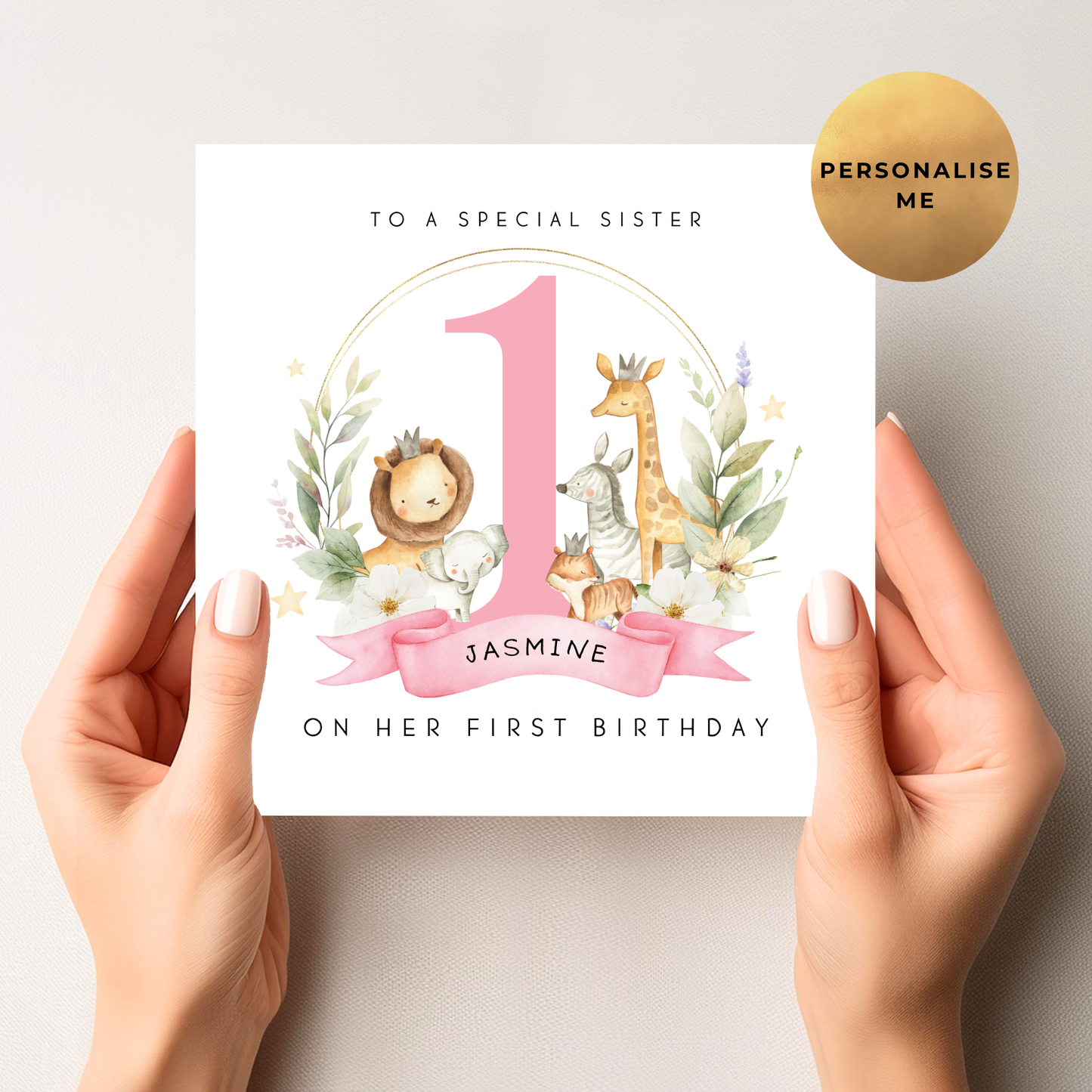 Safari First Birthday Card For Girl