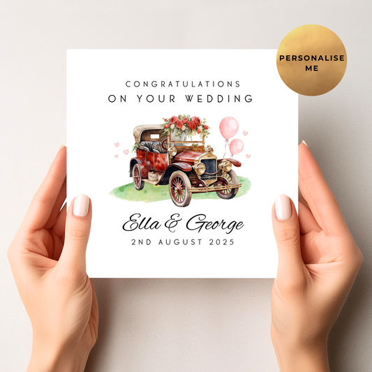 Vintage Wedding Car Wedding Card