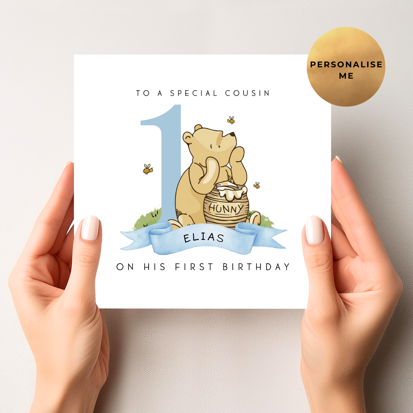 Winnie The Pooh First Birthday Card For Boy