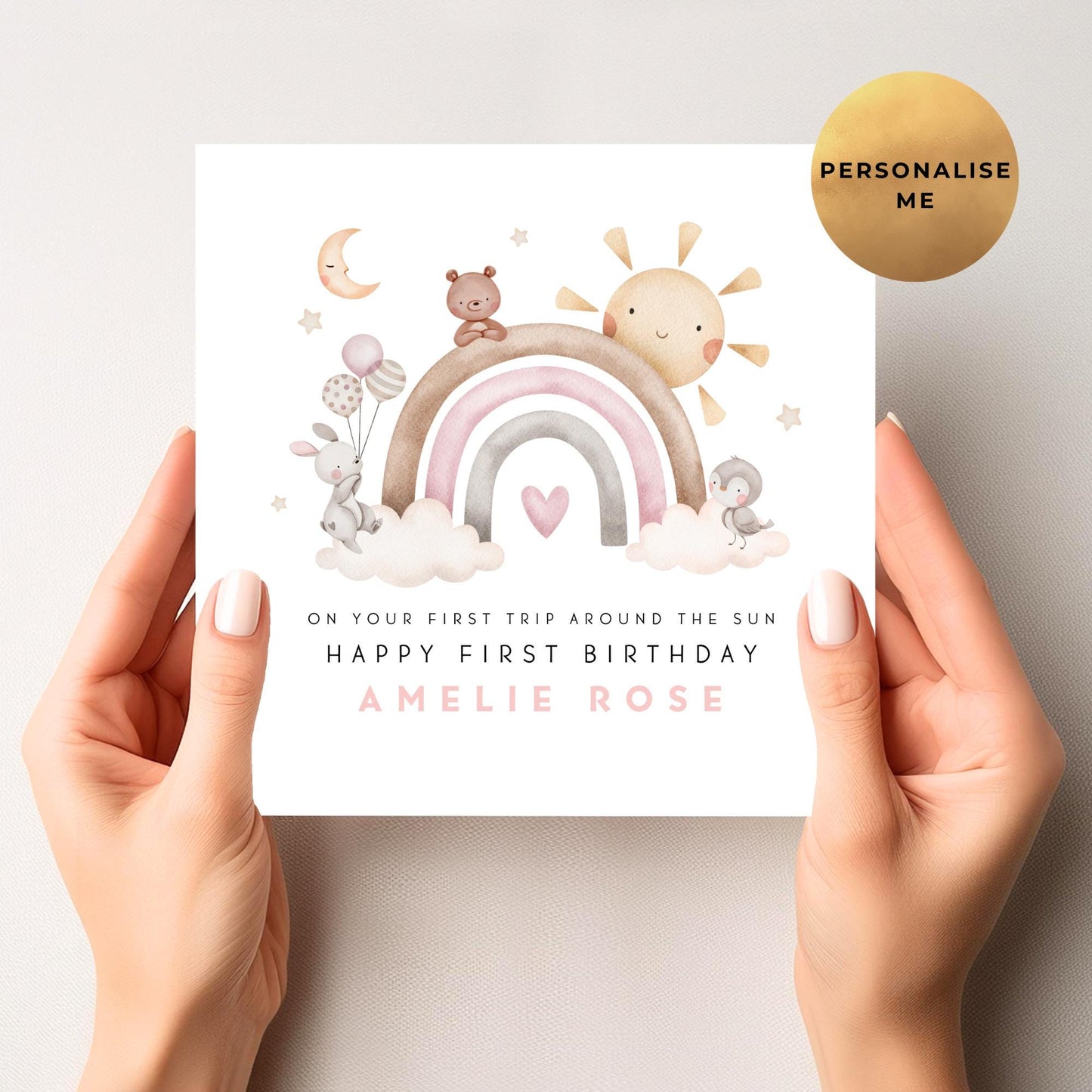 First Trip Around The Sun First Birthday Card For Little Girl