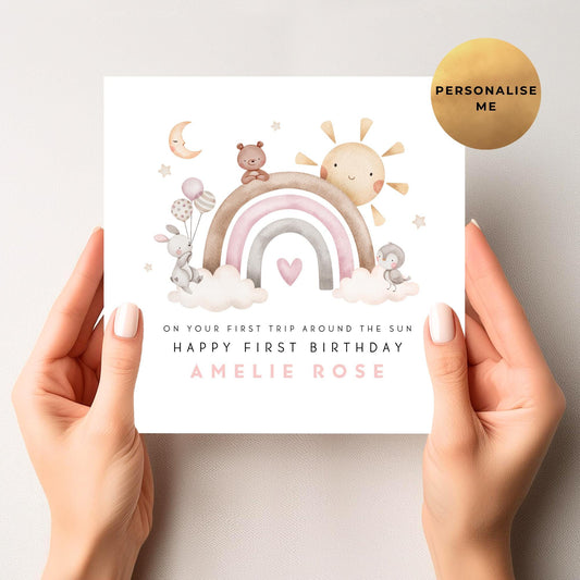 First Trip Around The Sun First Birthday Card For Little Girl