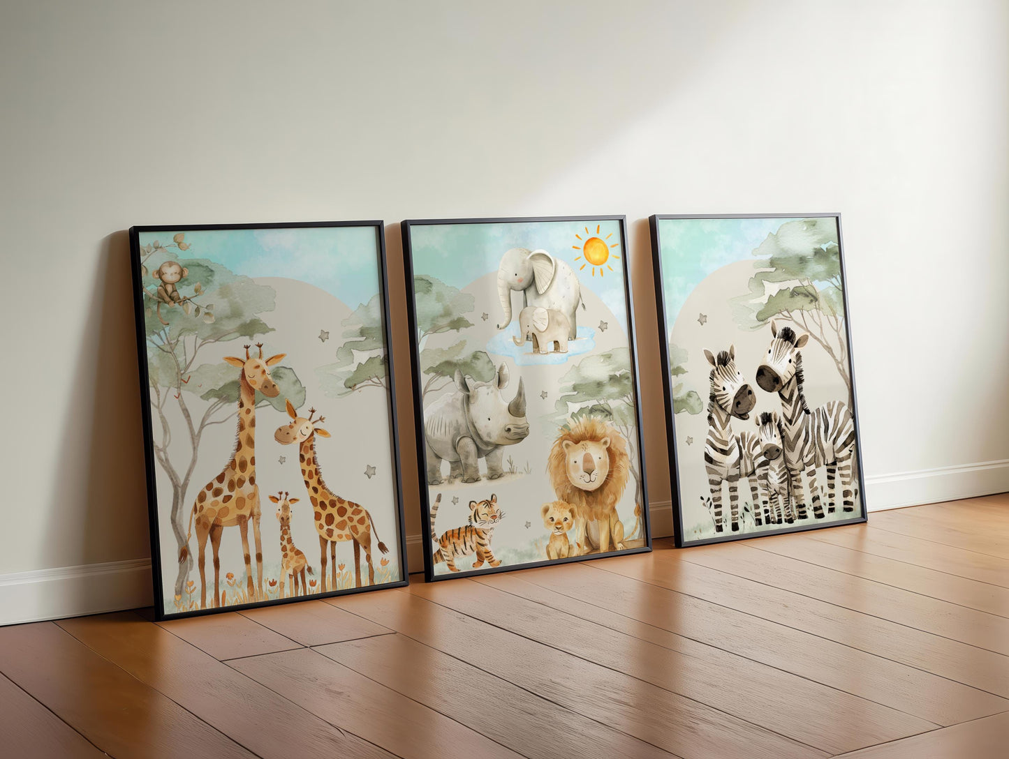 3x Safari Nursery Wall Prints