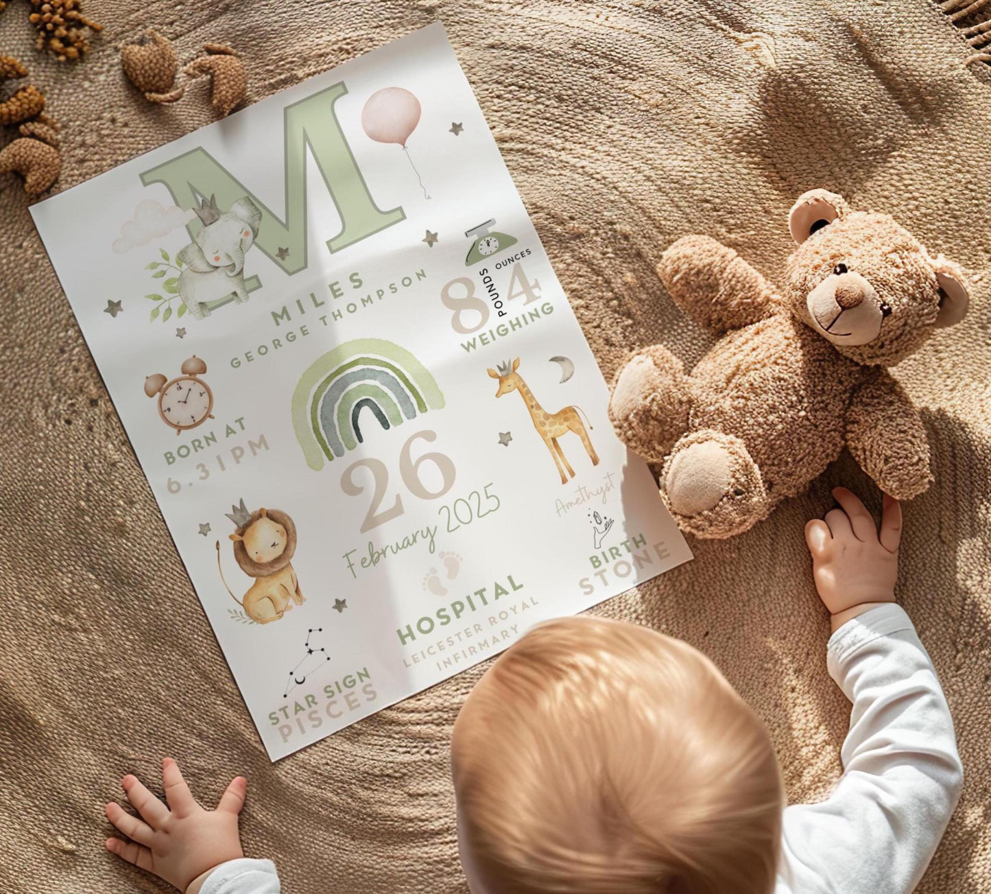 Safari New Baby Birth Details Print