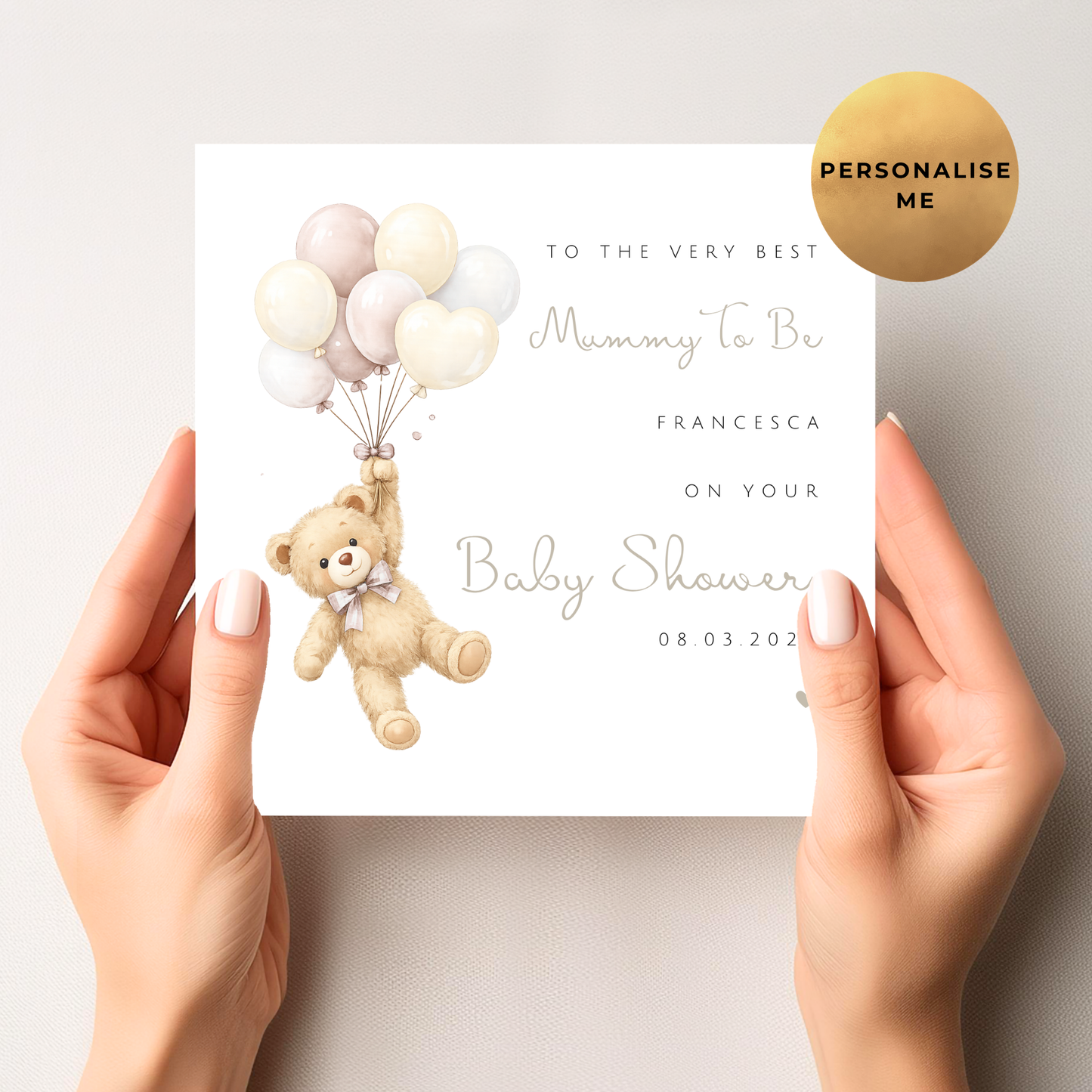 Gender Neutral Beige Bear Baby Shower Card