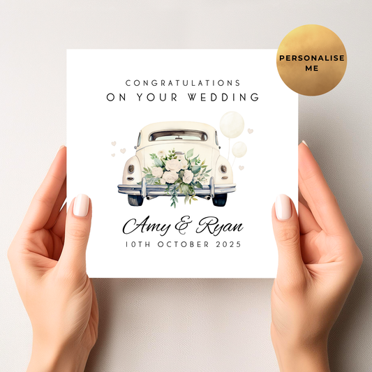 Cream Wedding Car Wedding Card
