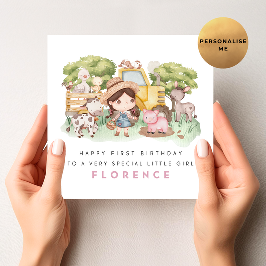 Farm Animal Birthday Card For Little Girl
