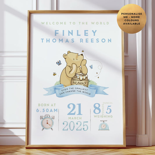 Winnie The Pooh Baby Birth Details Print