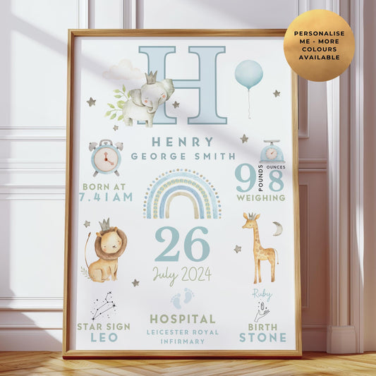 Safari New Baby Birth Details Print