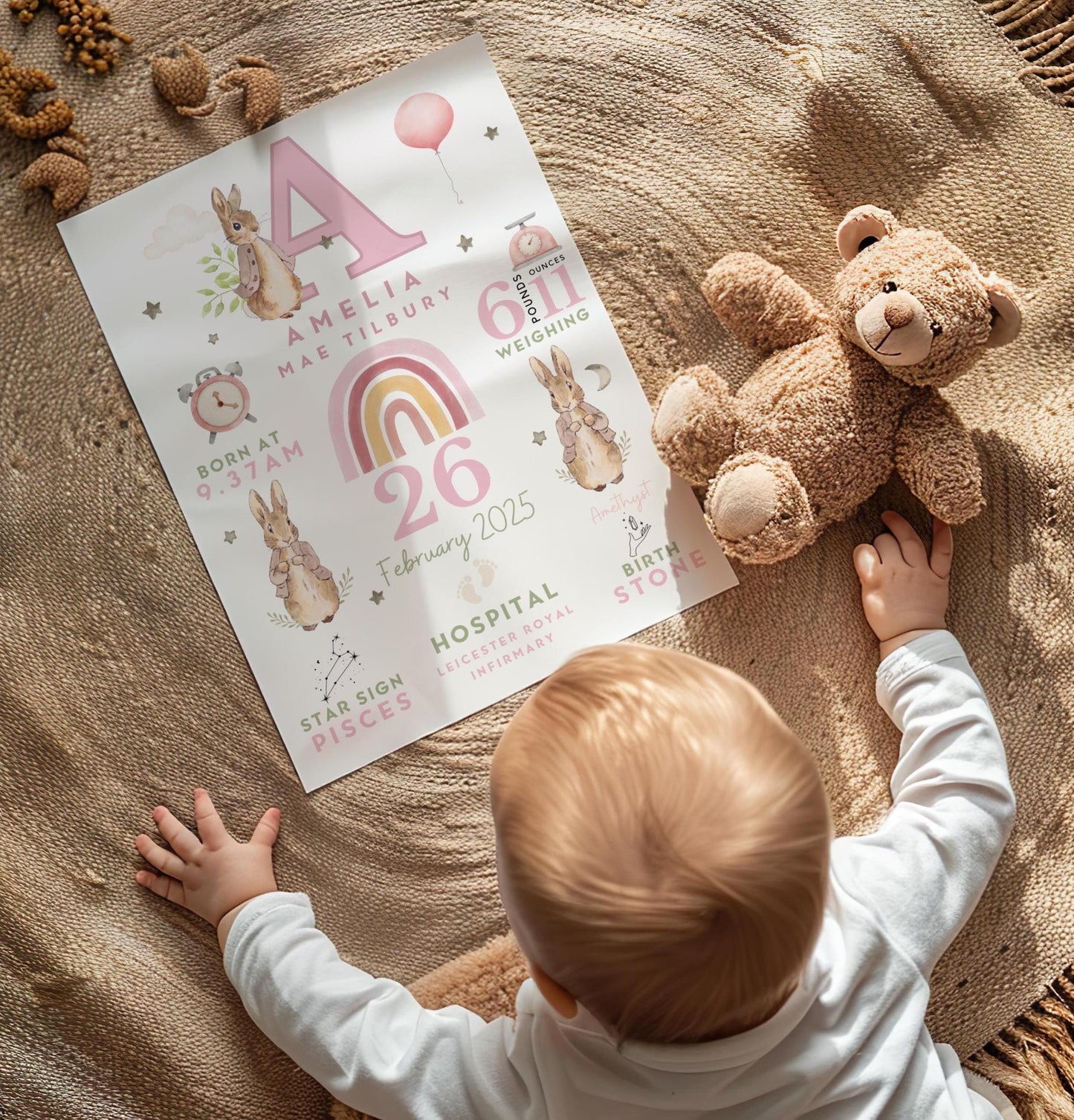 Peter Rabbit New Baby Birth Details Print