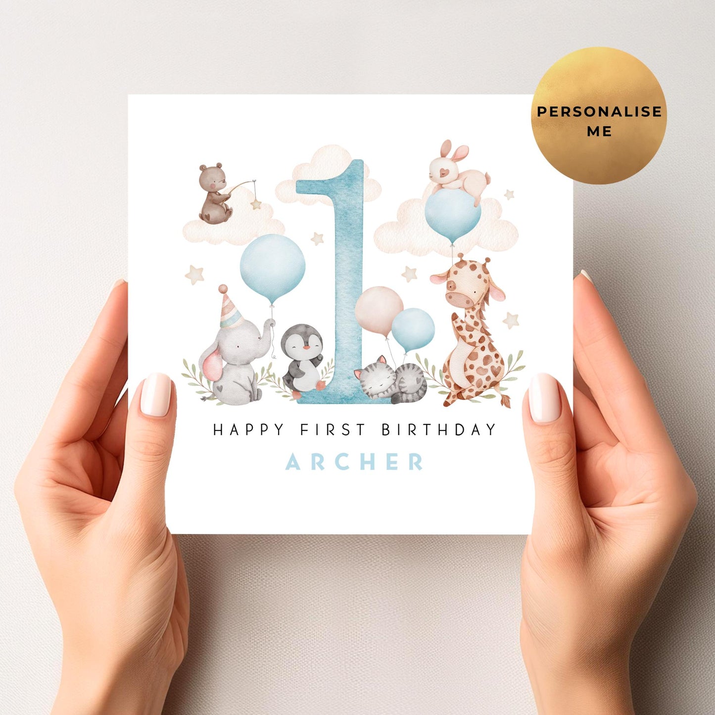 Cute Safari First Birthday Card For Little Boy
